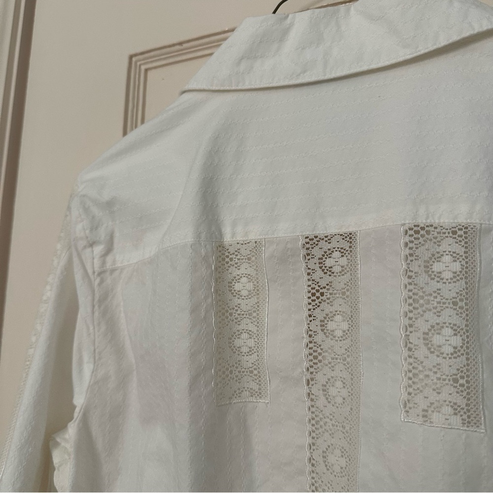 Coldwater Creek Shirt White Cotton Lace Ruffle Sz PM